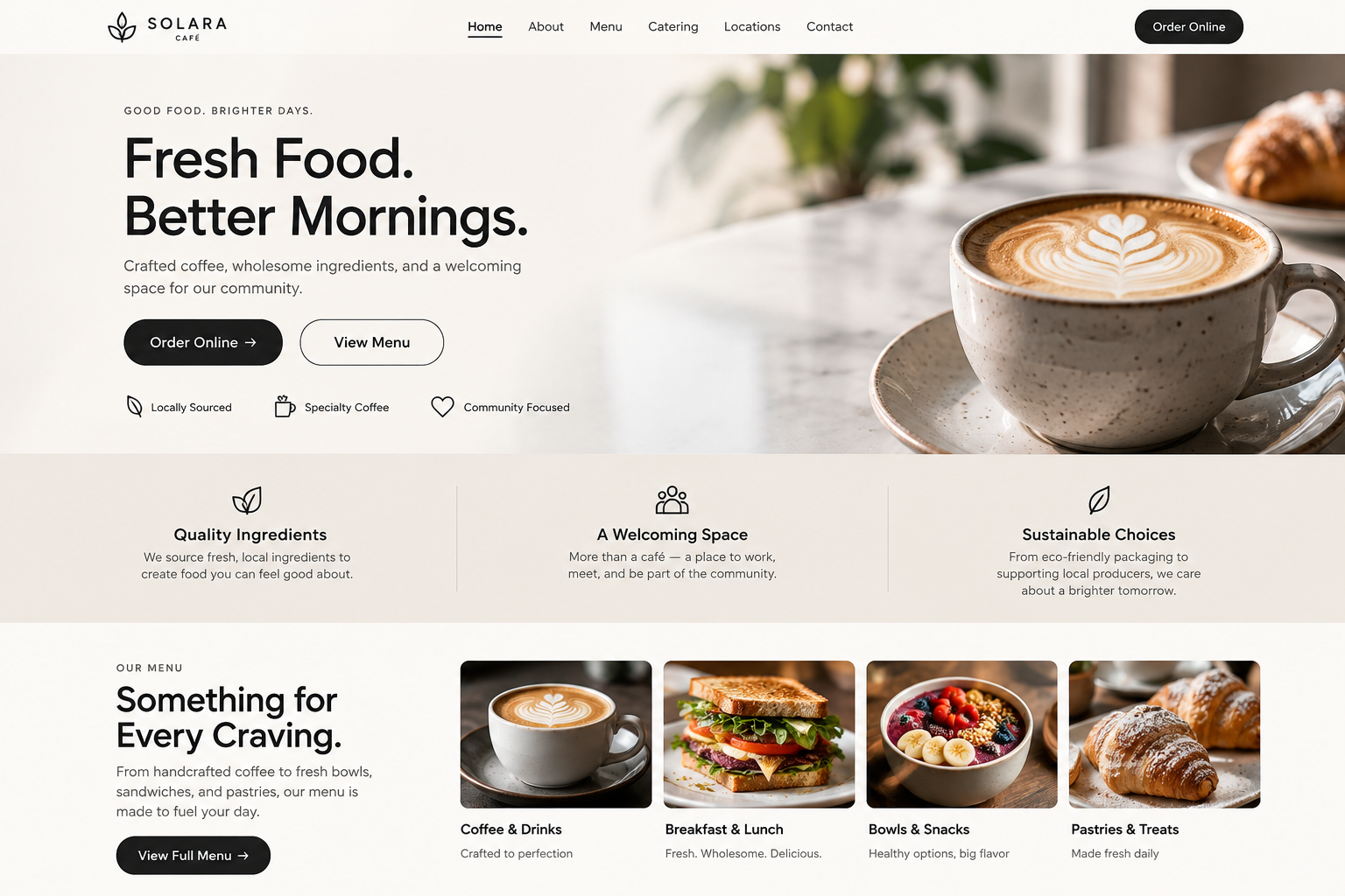 Solara café concept website design